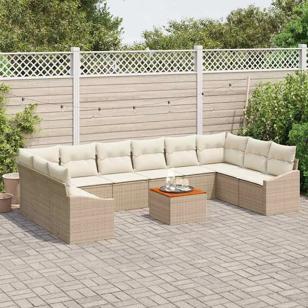 vidaXL Σετ Καναπέ Κήπου με μαξιλάρι 11 pcs Μπεζ Πολυ ράταν