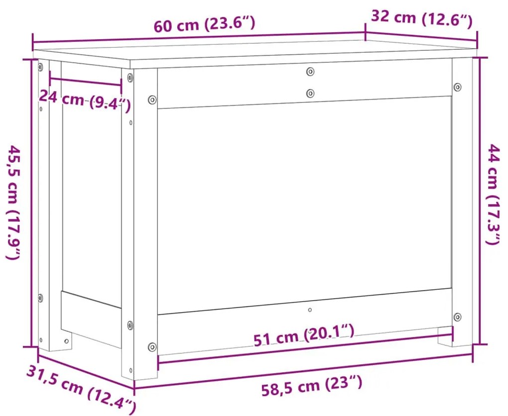 Κουτί Αποθήκευσης Λευκό 60x32x45,5 εκ από Μασίφ Ξύλο Πεύκου - Λευκό