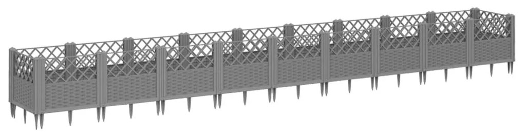 vidaXL Ζαρντινιέρα με Πασσάλους Γκρι 363,5x43,5x43,5εκ. Πολυπροπυλένιο