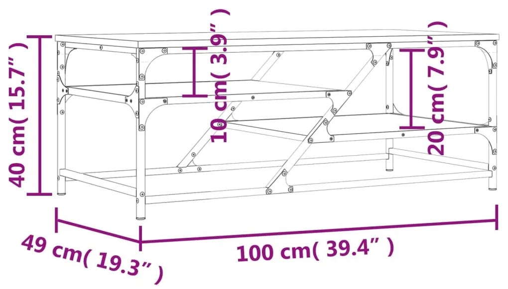 Τραπεζάκι Σαλονιού Καφέ Δρυς 100x49x40 εκ. Επεξεργασμένο Ξύλο - Καφέ