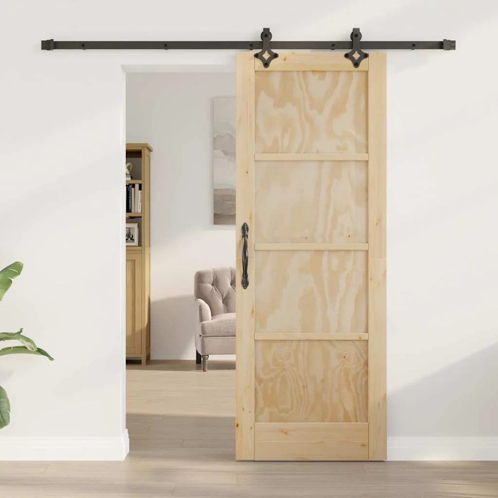 vidaXL Συρόμενη Πόρτα Φυσικό και μαύρο 73.5 x 198.5 εκ.