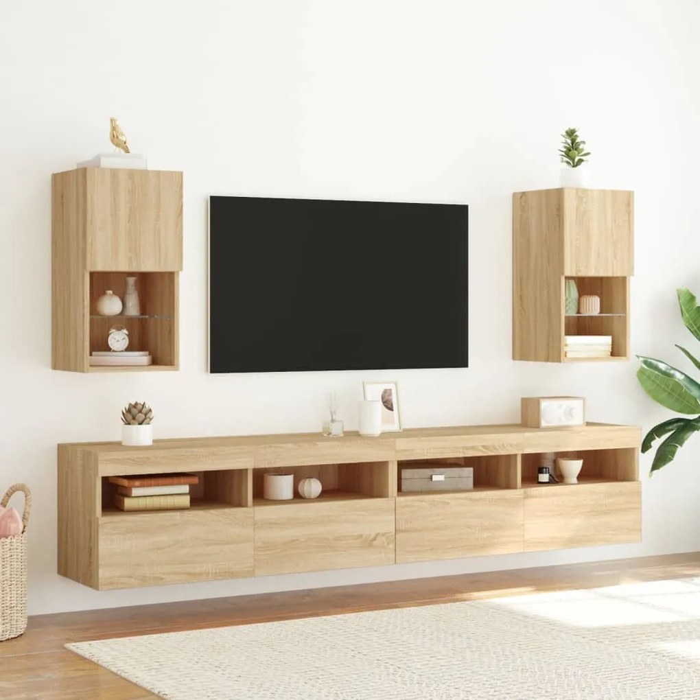 vidaXL Έπιπλα Τηλεόρασης με LED 2 τεμ. Sonoma Δρυς 30,5x30x60 εκ.