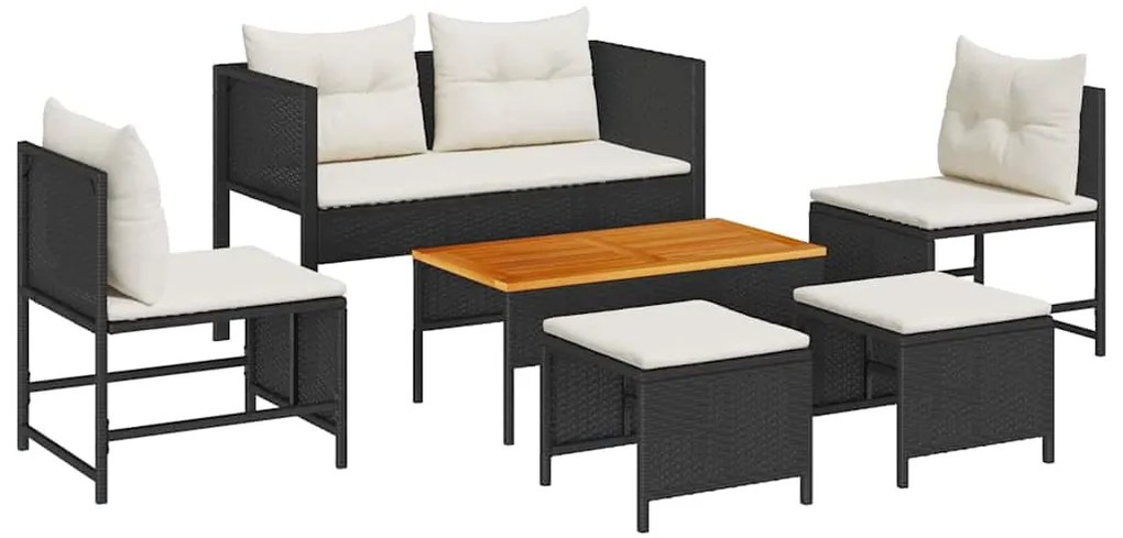 vidaXL Σετ Καναπέ Κήπου 6 pcs Μαύρο, κρέμα συνθετικό ρατάν