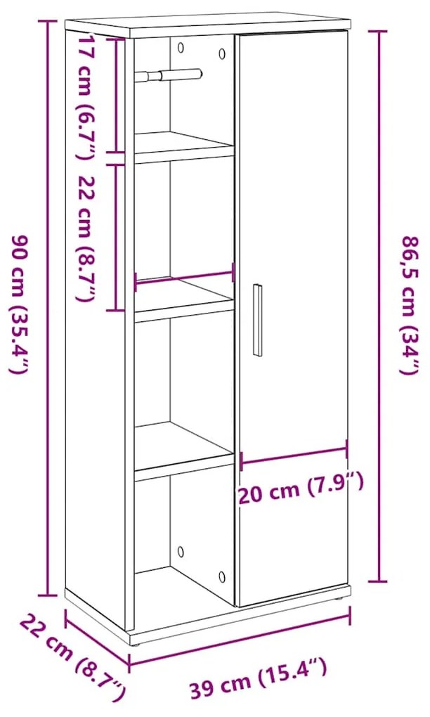 ΝΤΟΥΛΑΠΙ ΜΠΑΝΙΟΥ ΜΕ ΘΗΚΗ ΓΙΑ ΡΟΛΑ ΜΑΥΡΟ 39X22X90 CM 858525