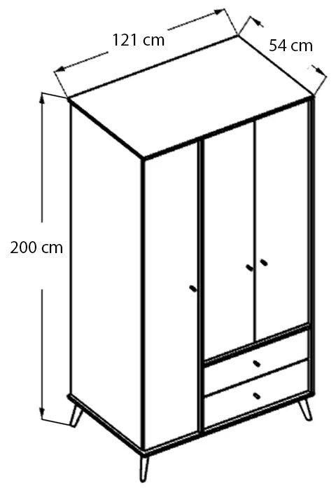 Ντουλάπα ρούχων Terra Megapap τρίφυλλη με συρτάρια χρώμα florida oak 121x54x200εκ.