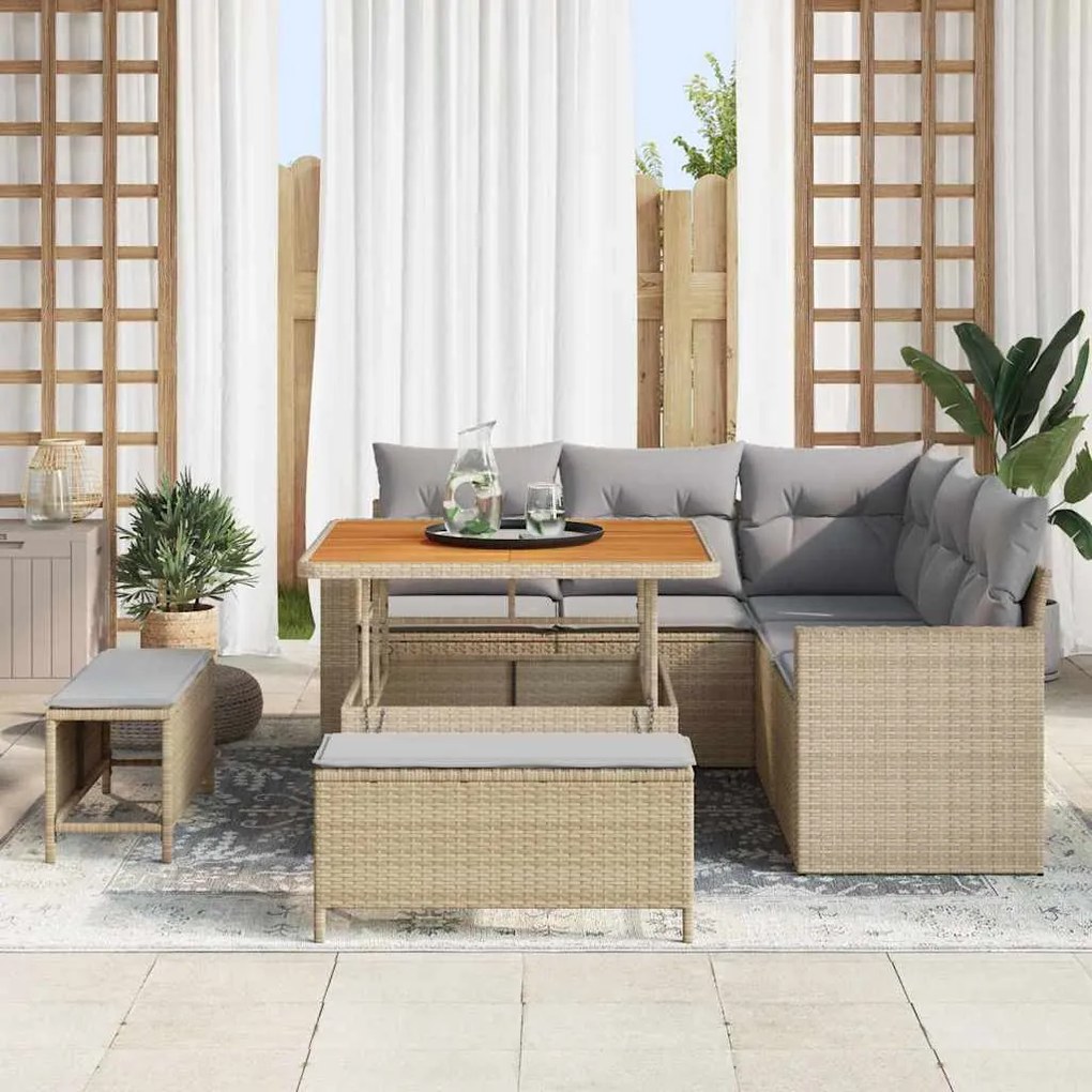 vidaXL Σετ Καναπέ Κήπου 8 pcs Μπεζ συνθετικό ρατάν