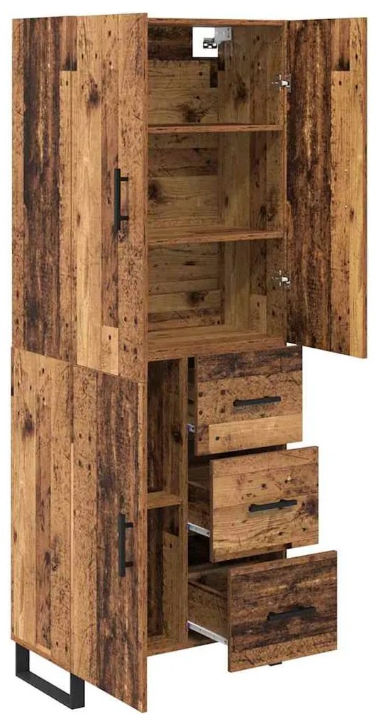 vidaXL Highboard με συρτάρι 2 pcs Παλιό Ξύλο Σύνθετο Ξύλο και Γυαλί