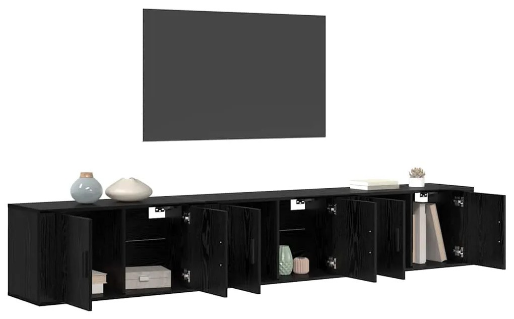 vidaXL Σετ Βαθμιδωτών Ντουλαπιών Τηλεόρασης Επιτοίχιο 3 pcs Μαύρη Οξυά