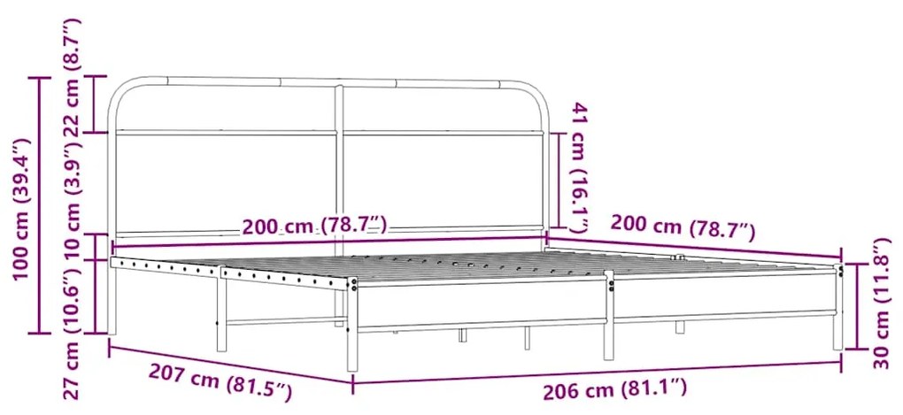 Σκελετός Κρεβ. Χωρίς Στρώμα Sonoma Δρυς 200x200 εκ. Μεταλλικό - Καφέ