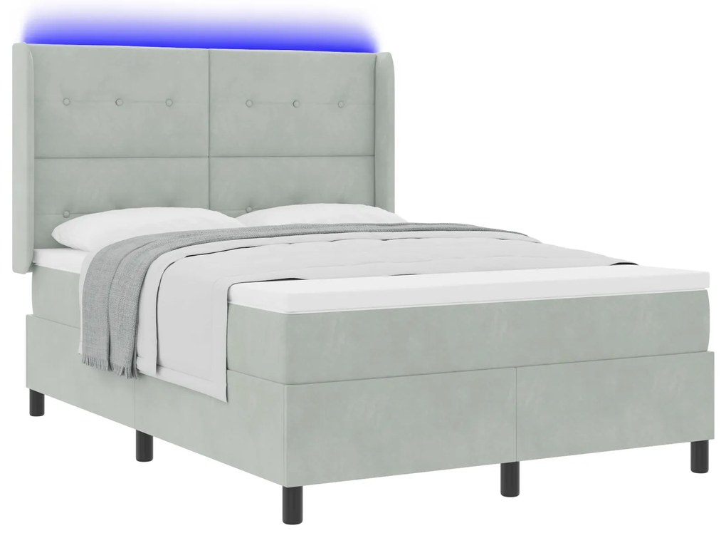 vidaXL Κρεβάτι με Στρώμα & Φωτισμό LED Γκρι 140x190 εκ. Βελούδο