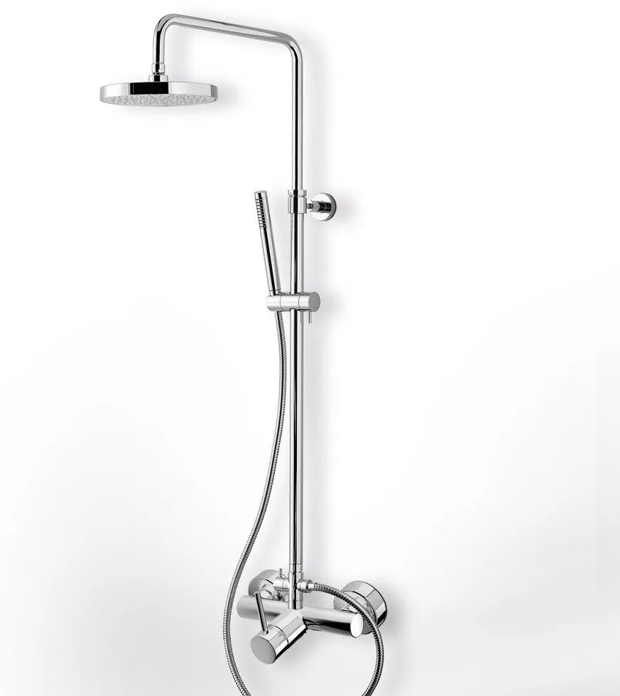 Eurorama Tonda Chrome Μπαταρία Ντουζιέρας 2 Εξόδων με Κολώνα, Tηλέφωνο, Στήριγμα Τηλεφώνου και 'Αθραυστο Σπιράλ 145066-100