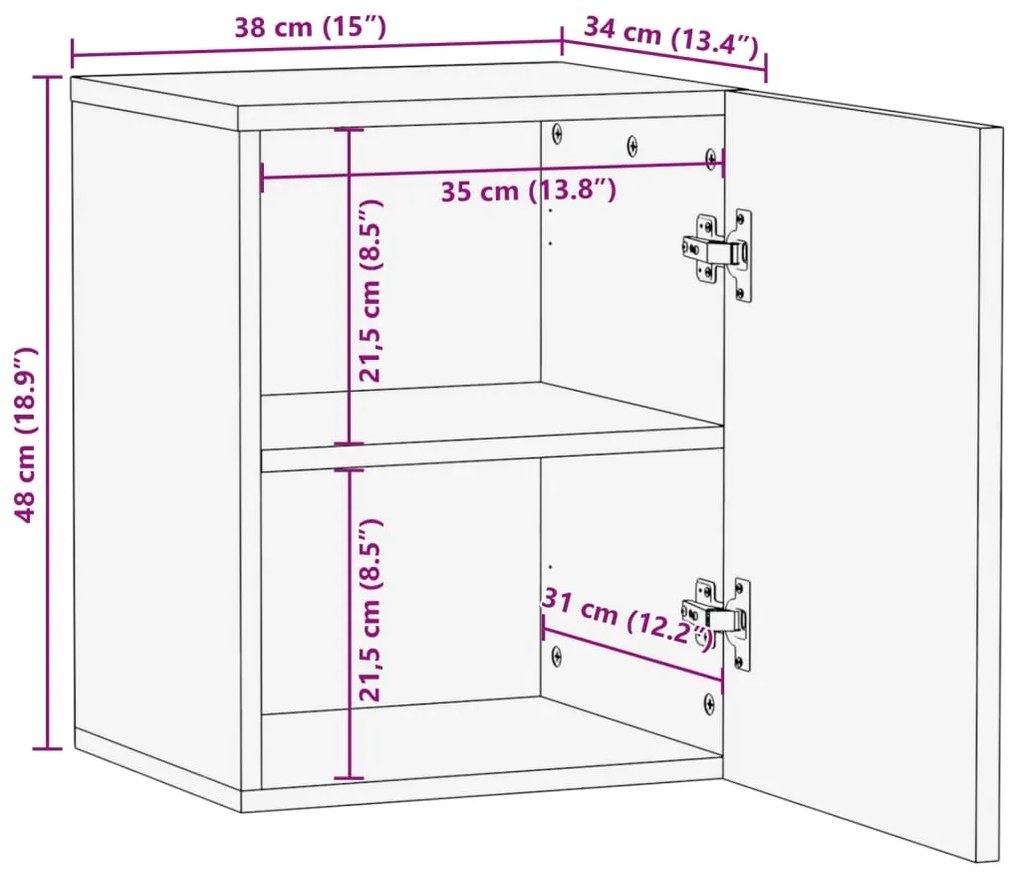 Ντουλάπι Μπάνιου Επιτοίχιο Καφέ 38x34x48 εκ. Μασίφ Ξύλο Μάνγκο - Καφέ