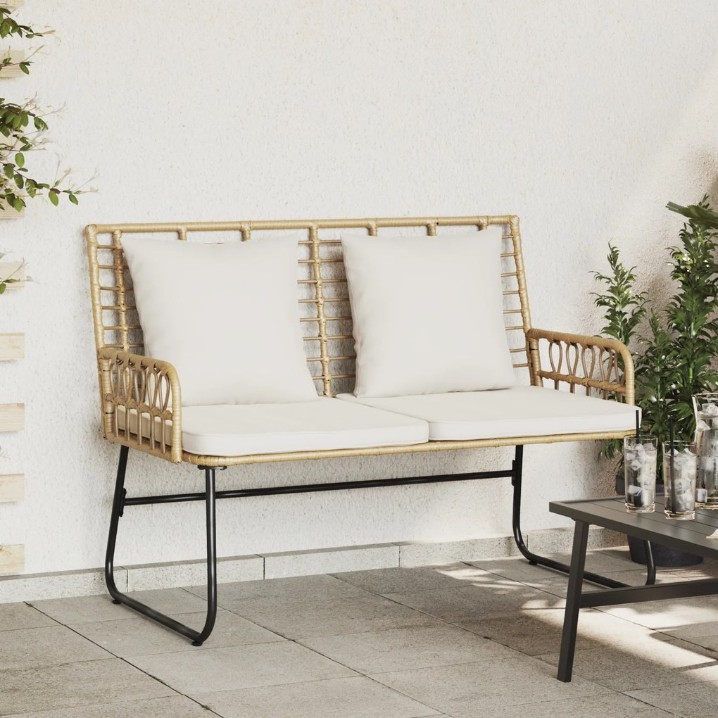 vidaXL Παγκάκι κήπου Καφέ, Μαύρο, Κρέμα Πολυ rattan, ατσάλι