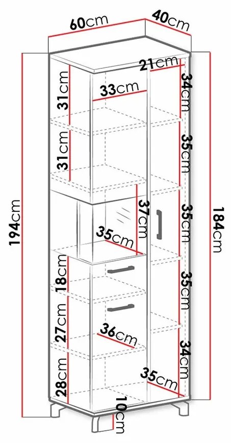 Βιτρίνα Omaha S102, Ελαφριά δρυς, Άσπρο, Με πόρτες, Ο αριθμός των θυρών: 3, 194x60x40cm, 55 kg | Epipla1.gr