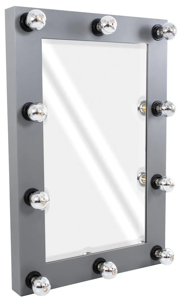 MIRROR-60x90-6 GloboStar® MAKEUP MIRROR-60x90-6 Μοντέρνος Καθρέπτης Μακιγιάζ με Πλαίσιο Φυσικού Ξύλου με Διακόπτη On/Off 10 x E27 AC220-240V - Μ60 x Π7 x Υ90cm - Γκρι Ανθρακί