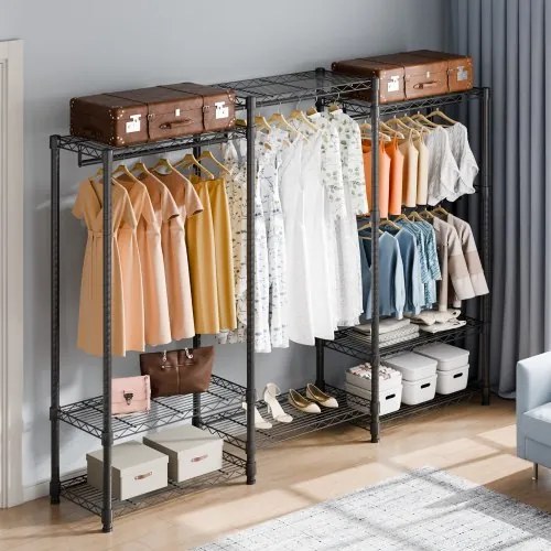 VEVOR Heavy Duty Clothes Rack, Rolling Clothing Garment Rack with 4 Hang Rods &amp; 8 Storage Tiers, Adjustable Custom Closet Rack, Freestanding Wardrobe for Hanging Clothes, 800 lbs Load Capacity