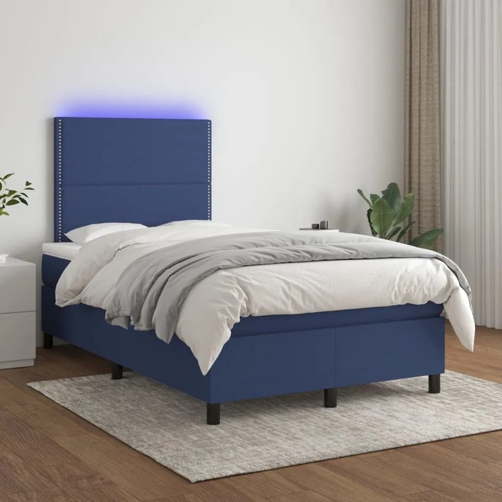 ΚΡΕΒΑΤΙ BOXSPRING ΜΕ ΣΤΡΩΜΑ &amp; LED ΜΠΛΕ 120X200 ΕΚ. ΥΦΑΣΜΑΤΙΝΟ 3134787