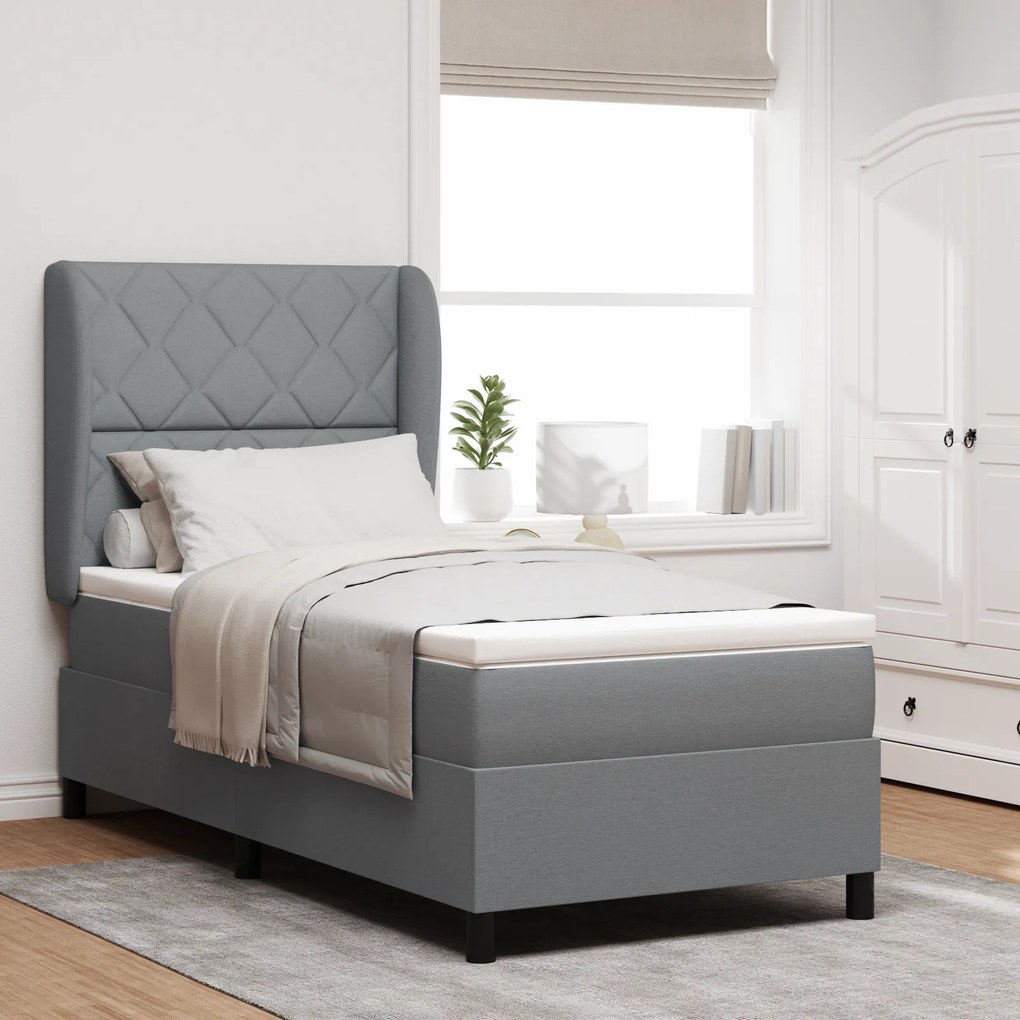 vidaXL Κρεβάτι Box Spring με Στρώμα - Ανοιχτό Γκρι, 90x200 εκ., Υλικό