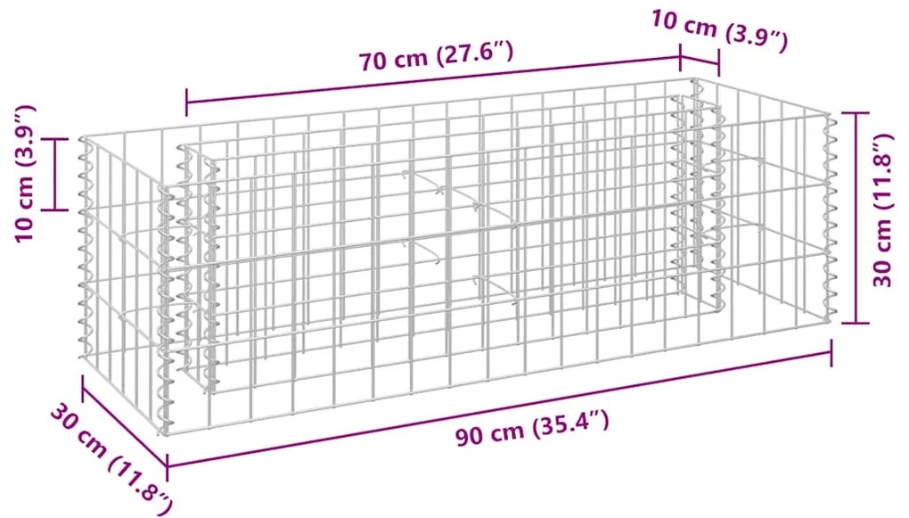 vidaXL Συρματοκιβώτιο-Γλάστρα Υπερυψωμένη 90x30x30 εκ. Γαλβ. Χάλυβας