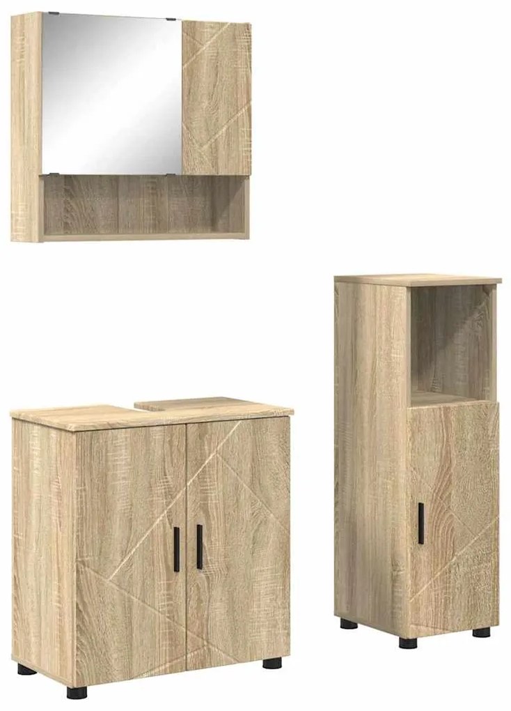 vidaXL Σετ Επίπλων Μπάνιου με πόρτα 3 pcs Sonoma Δρυς 61 x 35 x 64 εκ.