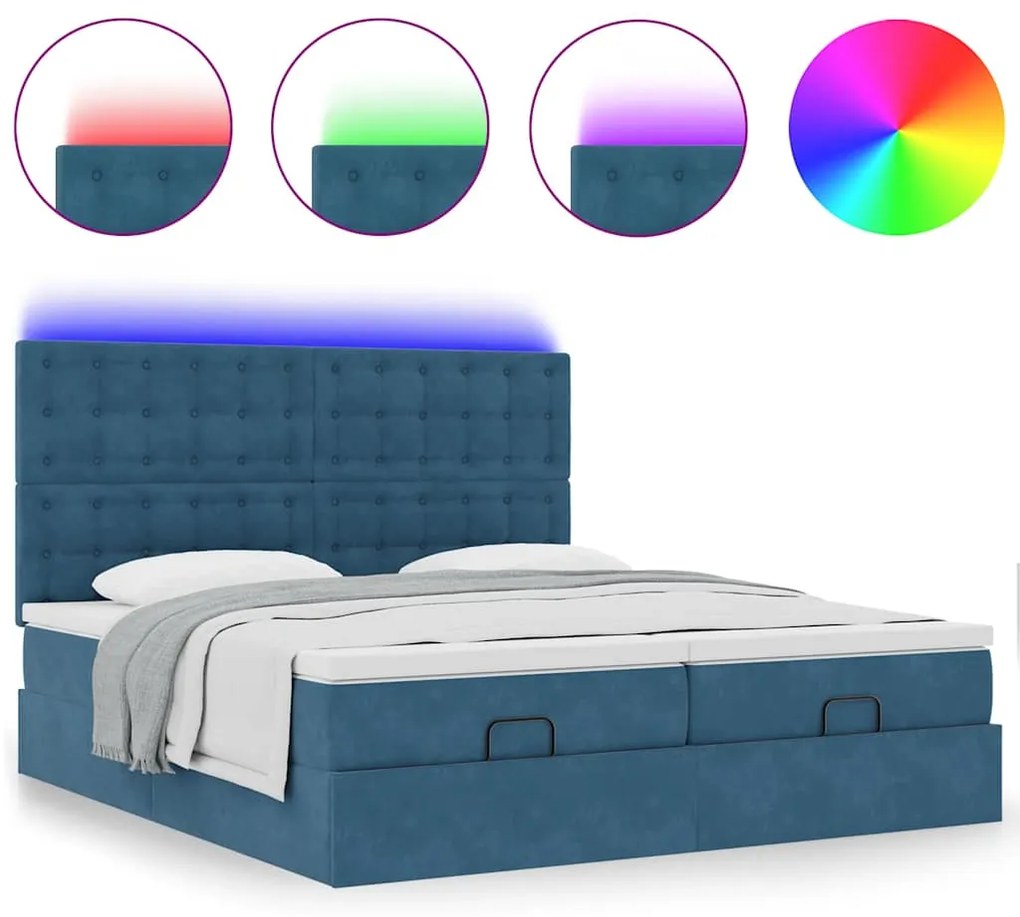 Οθωμανικό κρεβάτι με στρώματα &amp; LEDs Σκούρο μπλε Βελούδο 3314655
