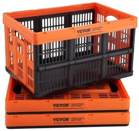 VEVOR Plastic Collapsible Storage Basket, 45L 3 Packs, Folding Stackable Storage Containers/Bins with Handles, Large Heavy Duty Containers for Clothes, Toys, Books, Snack, Shoes and Grocery Organizing