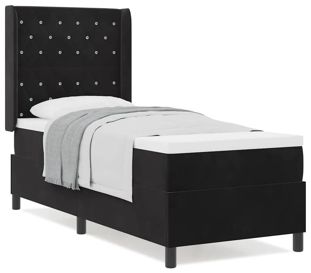 vidaXL Κρεβάτι με ελατήρια με κεφαλάρι Μαύρο 80 x 200 cm Βελούδο