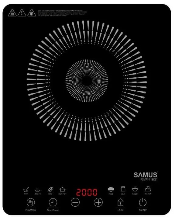 Επαγωγική Εστία Samus PSVFI-11BG1 με ισχύ 2000 W και 1 ζώνη μαγειρέματος