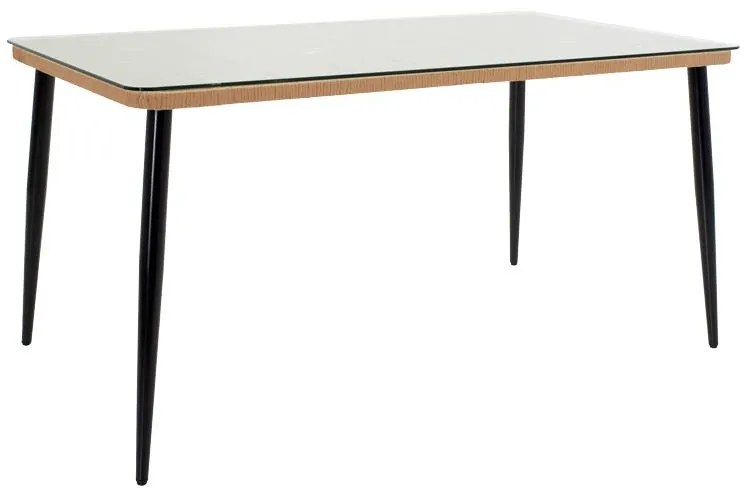 Τραπεζαρία Naoki A σετ 5 τμχ rattan φυσικό-μαύρο μέταλλο-γυαλί 160x90x78εκ 160x90x78 εκ.