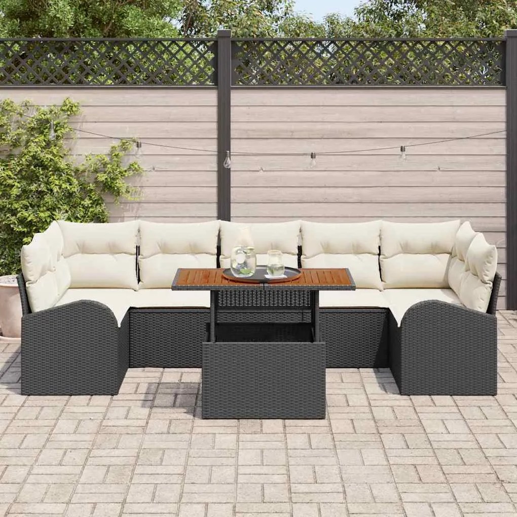 vidaXL Σετ Καναπέ Κήπου 8 pcs Μαύρο και κρεμ 100 x 55 x 73 εκ