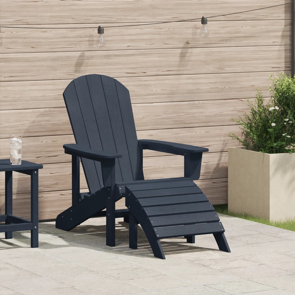 vidaXL Καρέκλα Adirondack με υποπόδιο ναυτικό μπλε HDPE