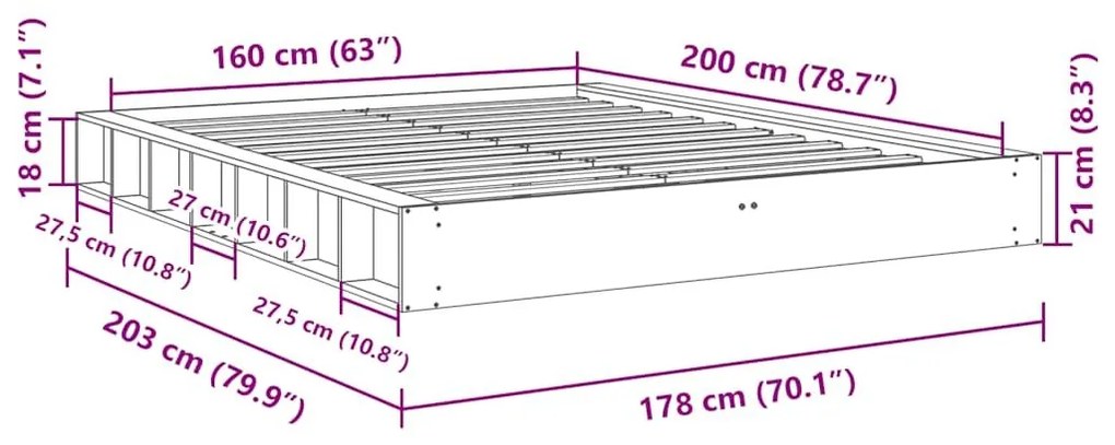 Πλαίσιο κρεβατιού χωρίς στρώμα 160x200 cm μασίφ ξύλο δρυς - Καφέ