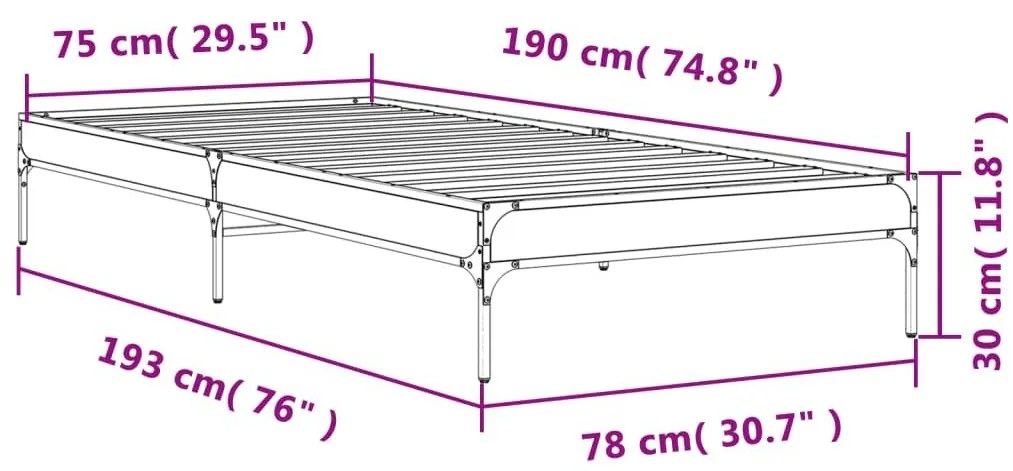 Πλαίσιο Κρεβατιού Μαύρο 75x190 εκ. Επεξεργασμένο Ξύλο &amp; Μέταλλο - Μαύρο