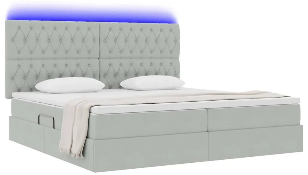vidaXL Κρεβάτι με αποθηκευτικό χώρο και LED Ανοιχτό γκρι 200 x 200 cm
