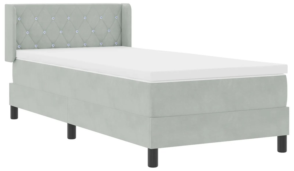 vidaXL κρεβάτι Box Spring με στρώμα light grey 90x200 cm Βελούδο