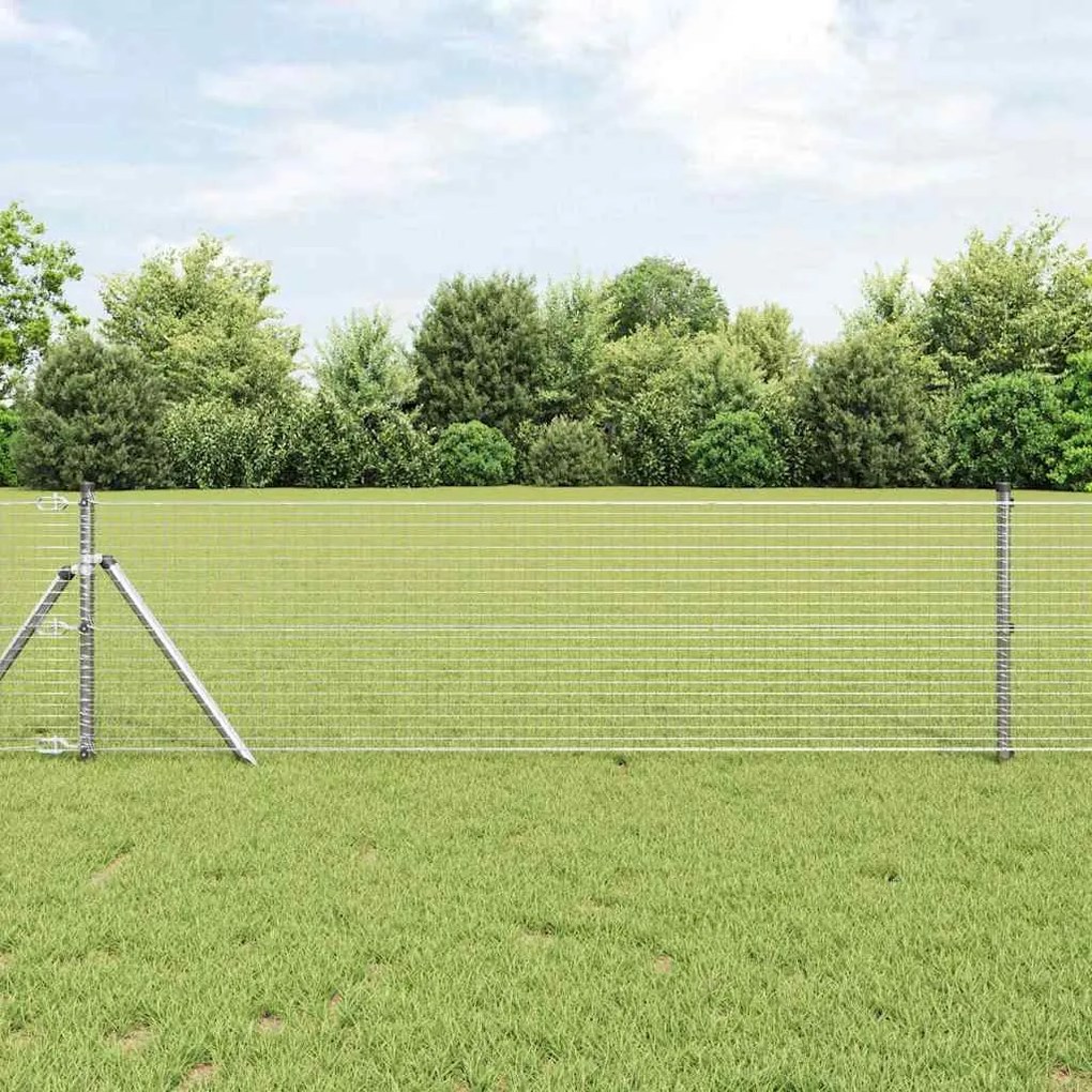 vidaXL Φράχτης με Στήλες. Ασημί 0.8 x 25 m Ατσάλι