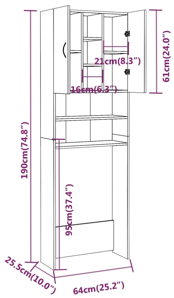 Ντουλάπι Πλυντηρίου Καφέ Δρυς 64 x 25,5 x 190 εκ.