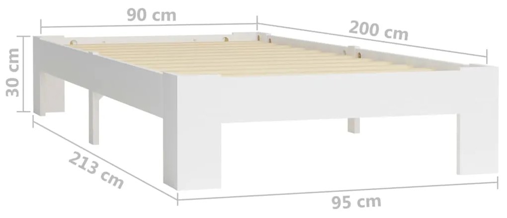 vidaXL Πλαίσιο Κρεβατιού Λευκό 90 x 200 εκ. από Μασίφ Ξύλο Πεύκου