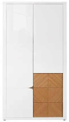 Ντουλάπα Boston CB105, Δρυς, Γυαλιστερό λευκό, 202x107x57cm, 113 kg, Πόρτες ντουλάπας: Με μεντεσέδες, Αριθμός ραφιών: 3, Αριθμός ραφιών: 3