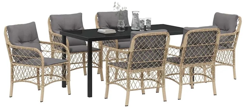 vidaXL Σέτ φαγητού για κήπο με μαξιλάρι 7 pcs Μπεζ Πολυ ράταν