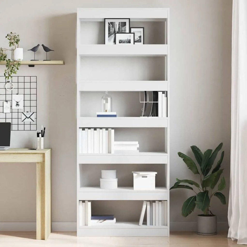 vidaXL Βιβλιοθήκη με ράφι Λευκό 80 x 30 x 198 εκ Επεξεργασμένο ξύλο