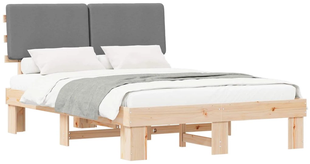 vidaXL Σκελετός Κρεβατιού με Επενδεδυμένο Κεφαλάρι Ανοιχτό γκρι