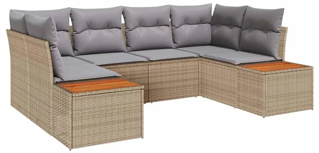 vidaXL Σετ Καναπέ Κήπου με μαξιλάρι 6 pcs Μπεζ Πολυ ράταν