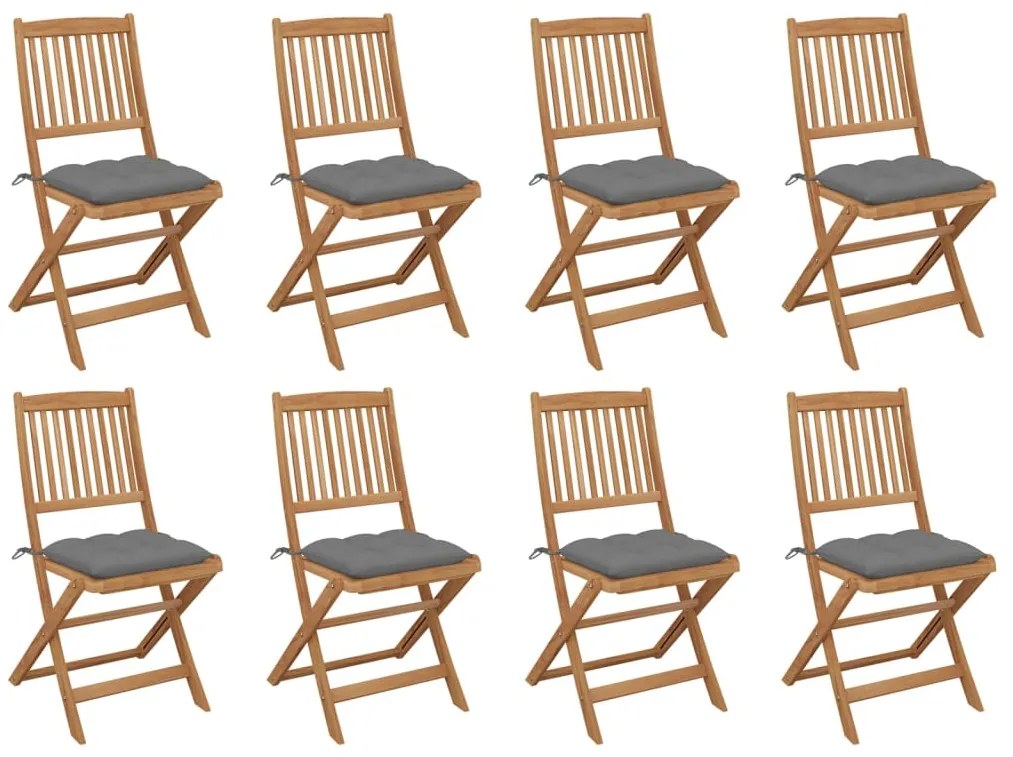 vidaXL Καρέκλες Εξ. Χώρου Πτυσσόμενες 8 τεμ. Ξύλο Ακακίας & Μαξιλάρια