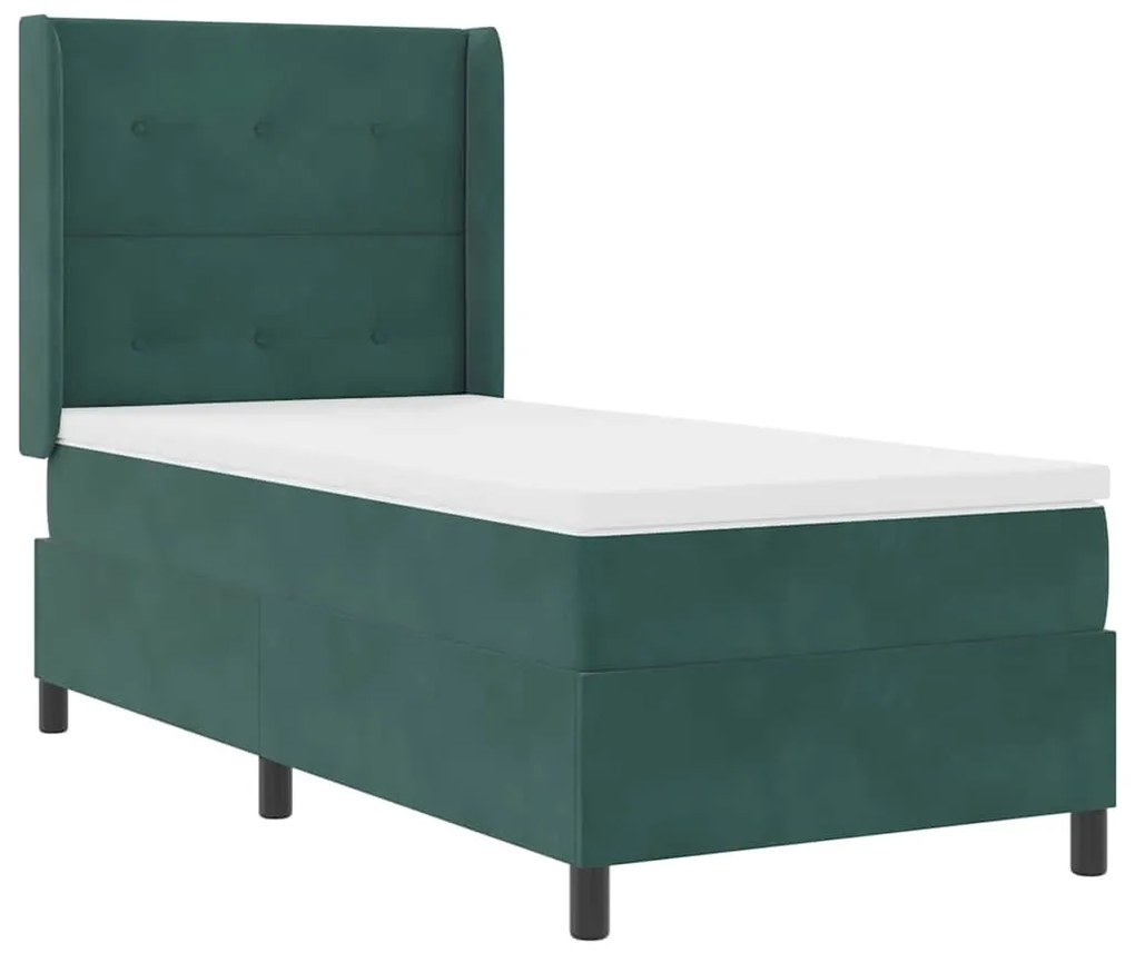 vidaXL Κρεβάτι με ελατήρια Σκούρο πράσινο 90 x 200 cm Βελούδο