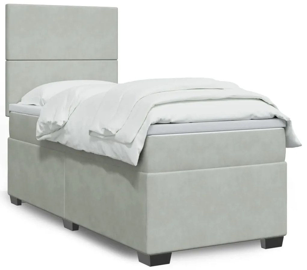 vidaXL Κρεβάτι Boxspring με Στρώμα Ανοιχτό Γκρι 80x200 εκ. Βελούδινο