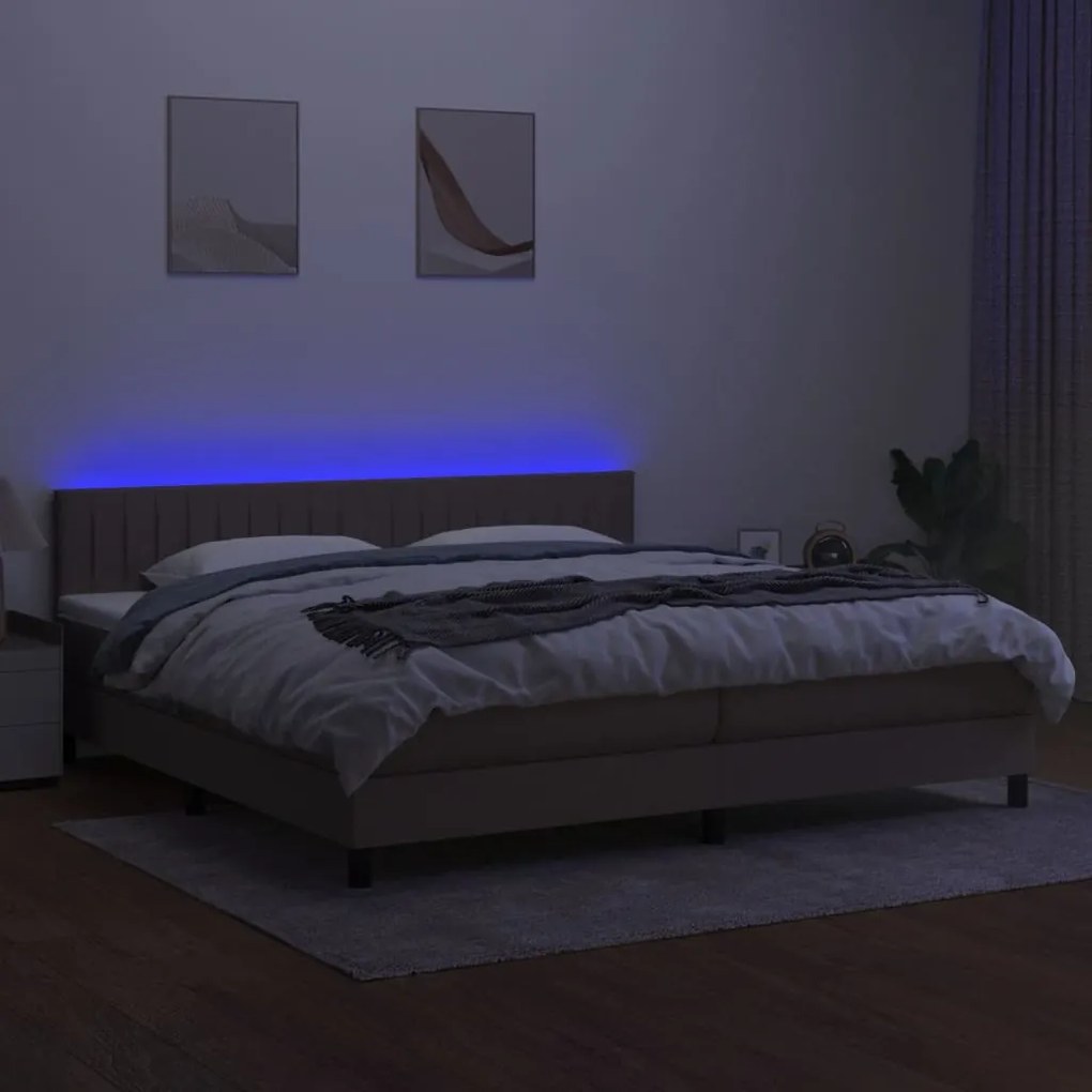vidaXL Κρεβάτι Boxspring με Στρώμα &amp; LED Taupe 200x200 εκ. Υφασμάτινο