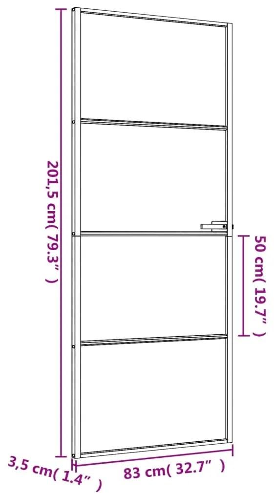 Εσωτερική Πόρτα Μαύρη 83 x 201,5 εκ. Ψημένο Γυαλί &amp; Αλουμίνιο - Μαύρο