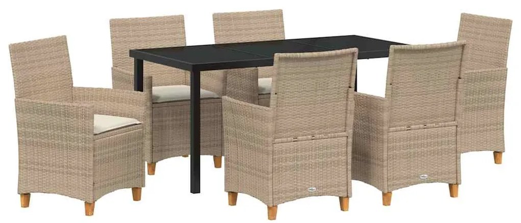 vidaXL Σέτ φαγητού για κήπο 7 pcs Μπεζ συνθετικό ρατάν