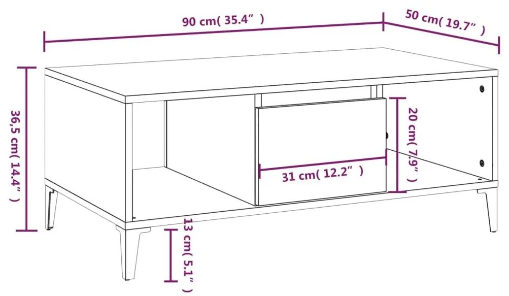 Τραπεζάκι Σαλονιού Γκρι Σκυρ. 90x50x36,5 εκ. Επεξεργ. Ξύλο - Γκρι